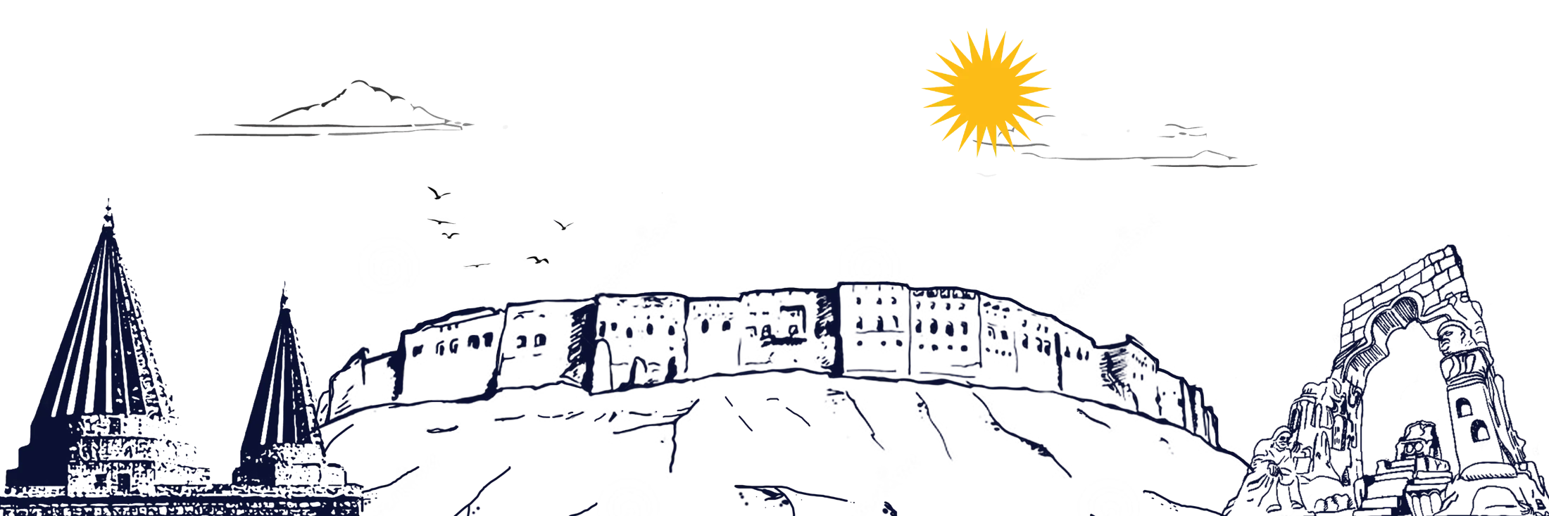 Kurda’s illustration of Kurdistan landmarks beneath a golden sun